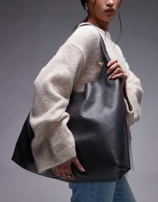 & Other Stories - Weiche XL-Tragetasche aus Leder in Dunkelgrau