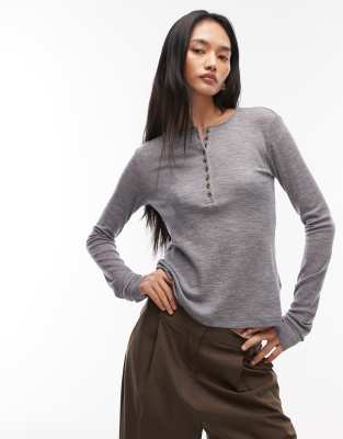 & Other Stories - Weiches Henley-Oberteil aus Strick in Grau meliert