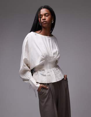 & Other Stories - Weiße Bluse mit Korsettdetail und voluminösen Ärmeln