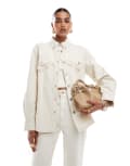 [Other Stories] & Other Stories western denim overshirt with self-fabric fringing in off white XS Off white