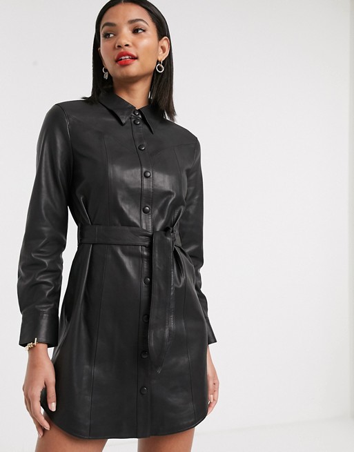 & Other Stories western detail leather shirt dress in black