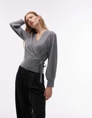 & Other Stories - Wickel-Strickjacke aus reiner Wolle in Dunkelgrau