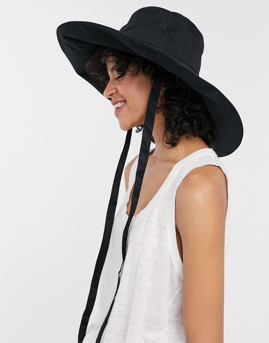 & Other Stories wide brim bucket hat with ties in black