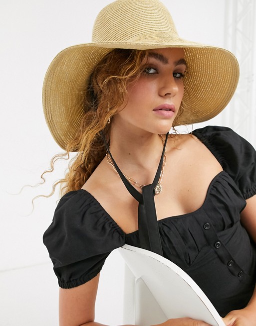 & Other Stories wide brim straw hat with black ties