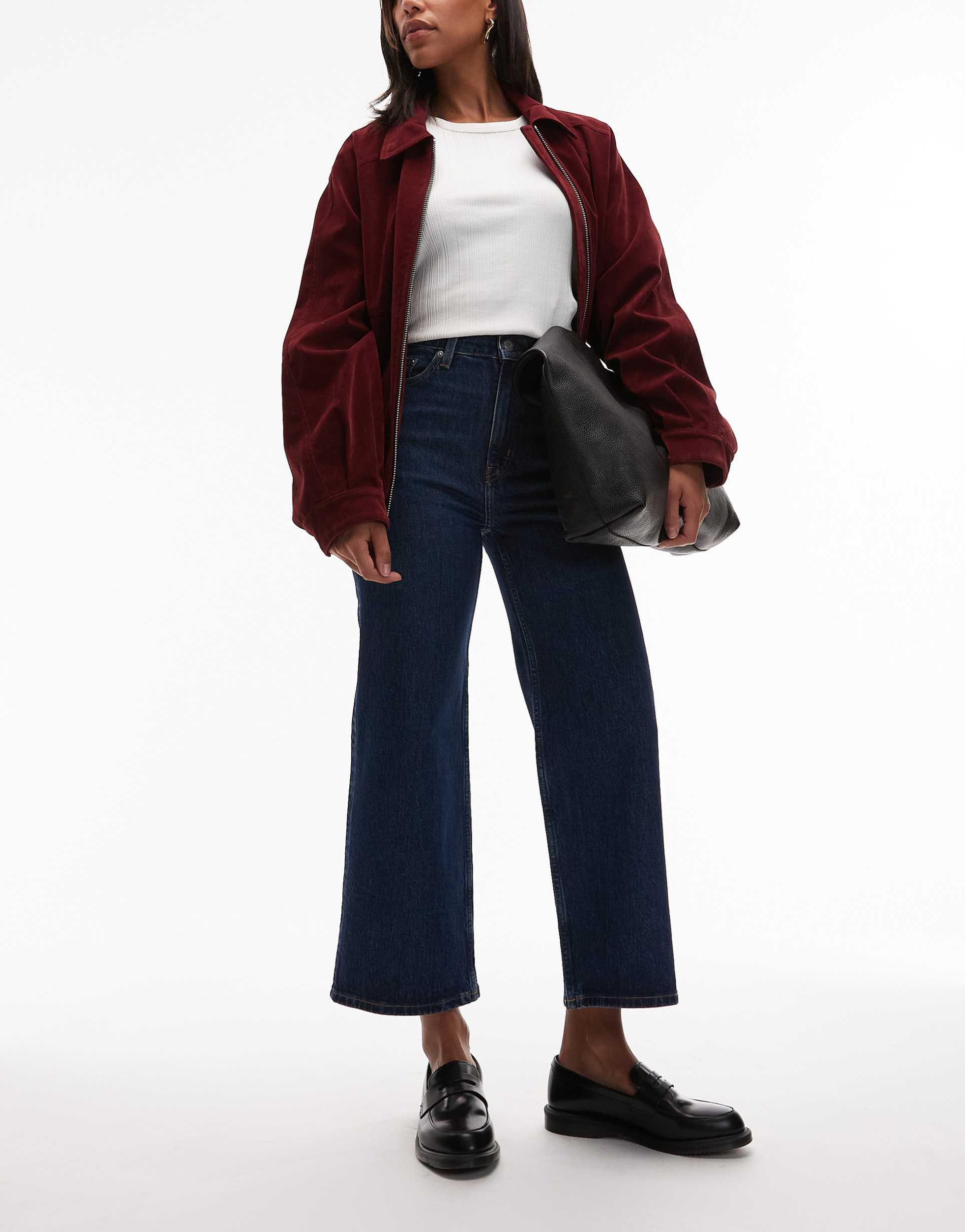 & other stories wide cut cropped jeans in blue medium dusty