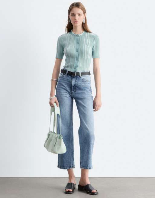 & Other Stories Wide Fit - Cropped jeans i mellemblå vintage vask 