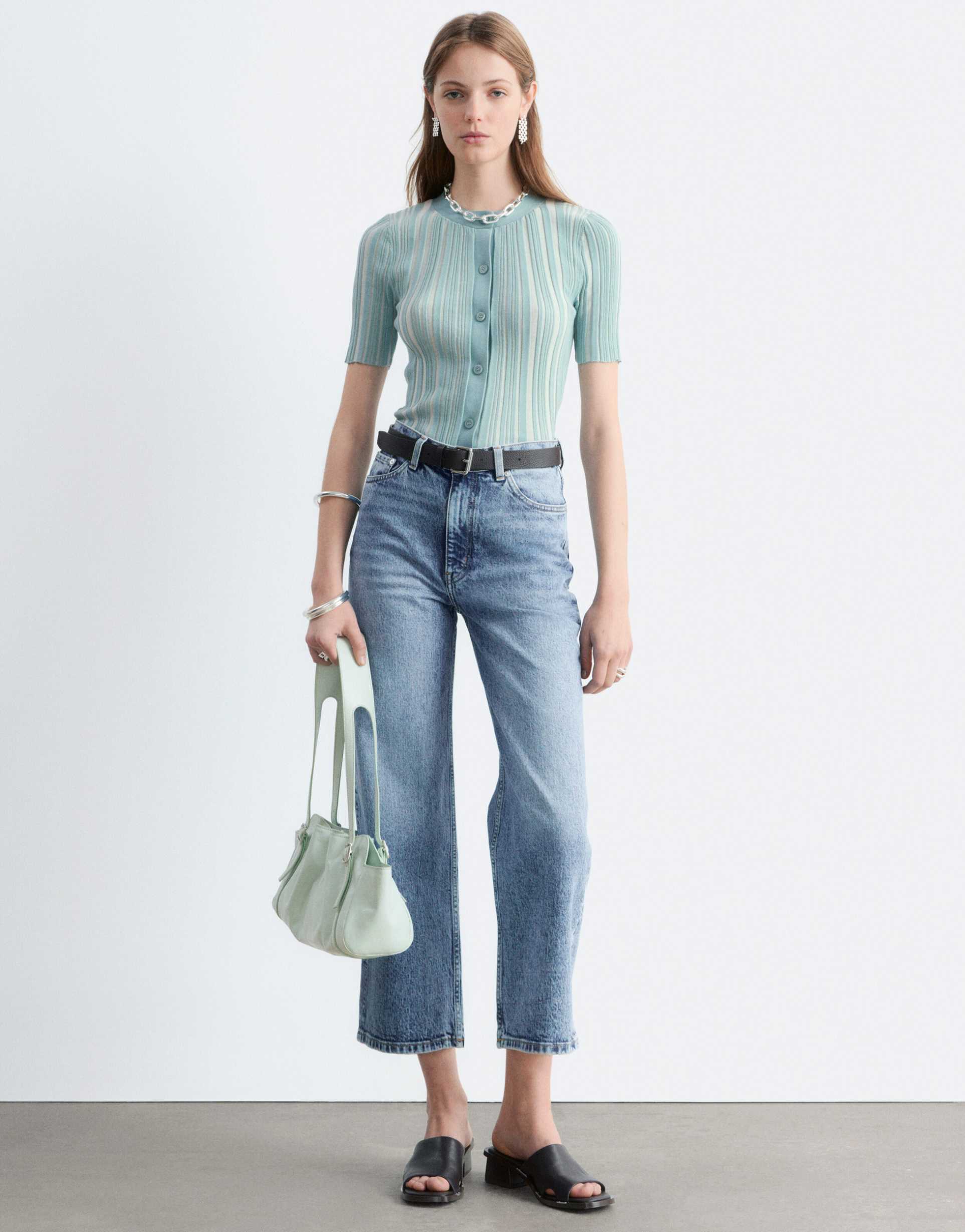 & other stories wide fit cropped jeans in mid blue vintage wash