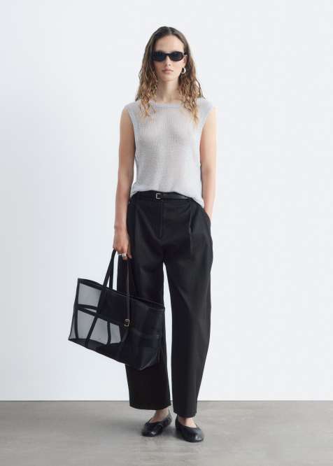 & Other Stories wide leg balloon shape pants with front pleats in black - view 1
