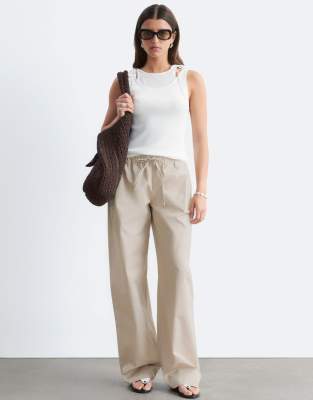 & Other Stories Wide Leg Cotton Pull On Pants In Neutral