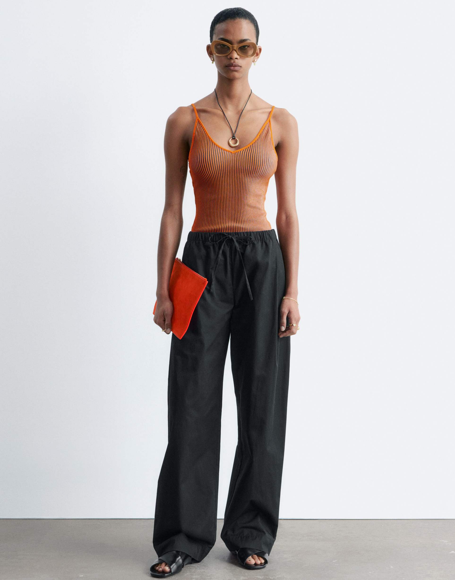 & other stories wide leg cotton pull on pants in black
