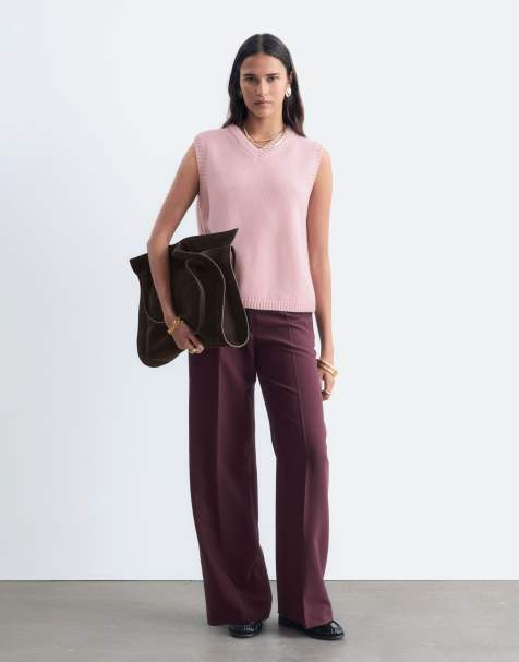 & Other Stories wide leg front seam pants in burgundy - view 1