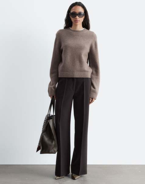 & Other Stories wide leg front seam trousers in brown - view 1