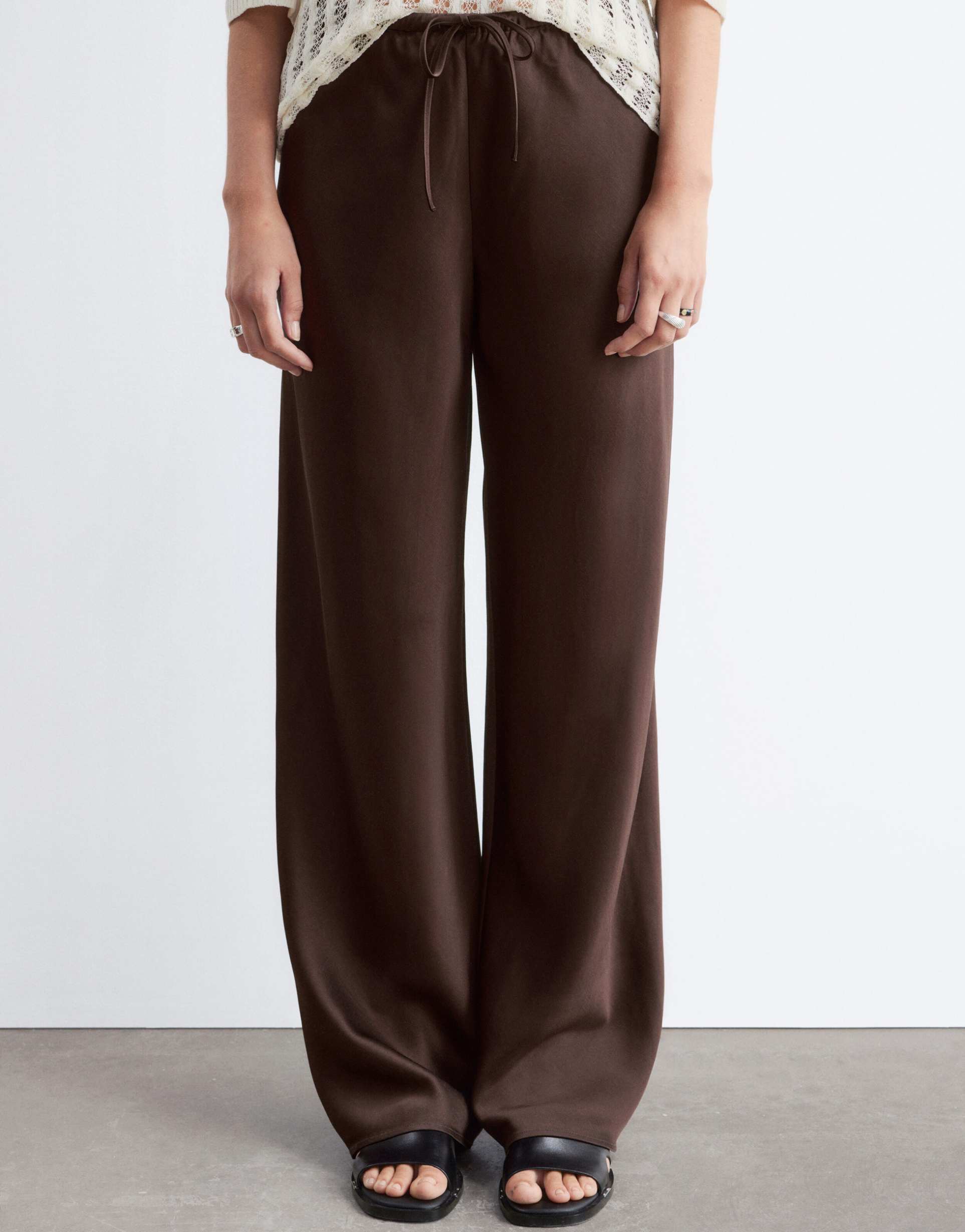 & other stories wide leg linen blend pants in chocolate brown
