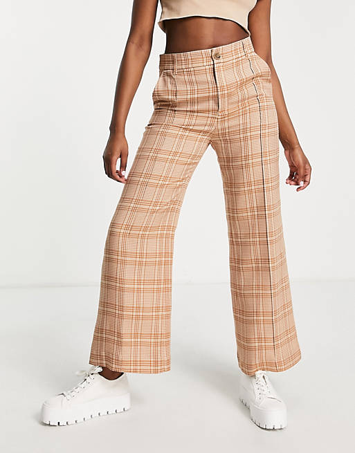 & Other Stories wide leg pants in beige check print