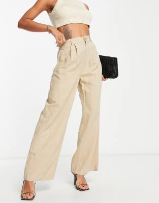 OTHER STORIES & OTHER STORIES WIDE LEG PANTS WITH PLEAT FRONT IN BEIGE LINEN-NEUTRAL