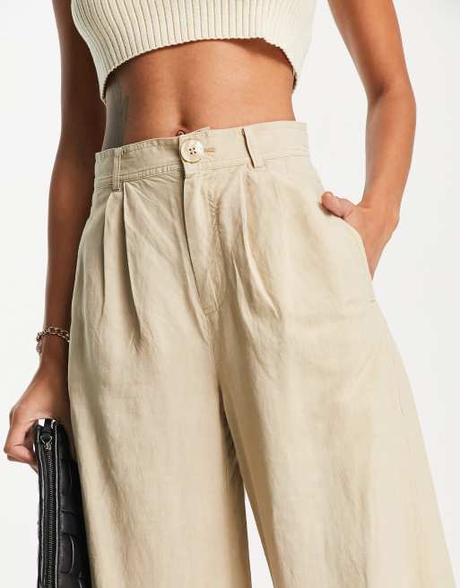 & Other Stories wide leg pants with pleat front in beige linen