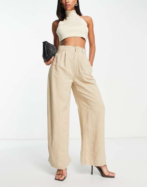 & Other Stories wide leg pants with pleat front in beige linen