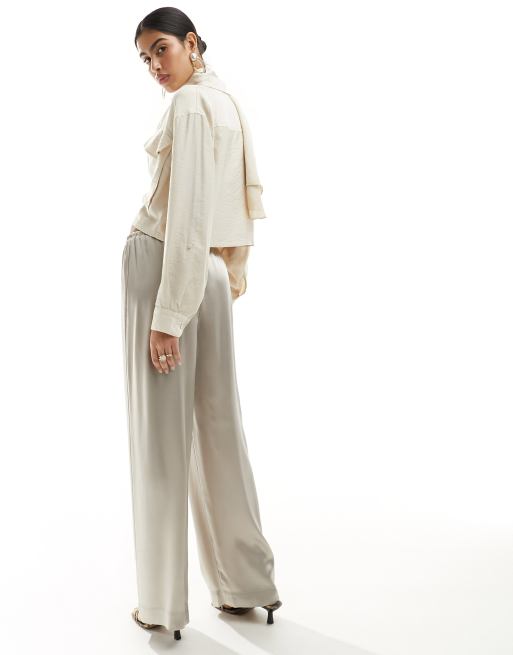 & Other Stories wide leg satin drawstring pants in ecru, 2 of 5