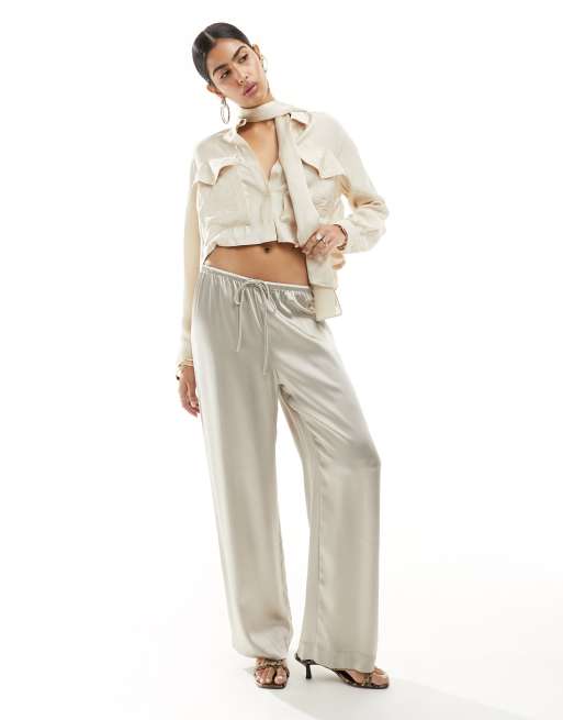 & Other Stories wide leg satin drawstring pants in ecru, 3 of 5
