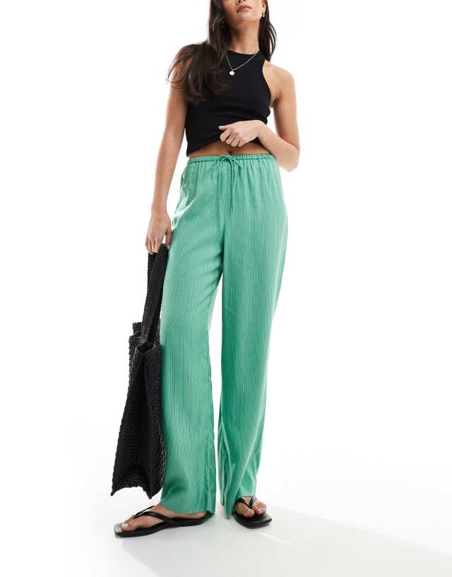 & Other Stories - wide leg soft drawstring trousers in light green stripes