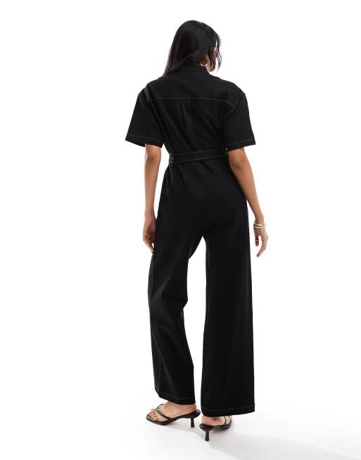 & Other Stories wide leg stretch jumpsuit with tie waist and