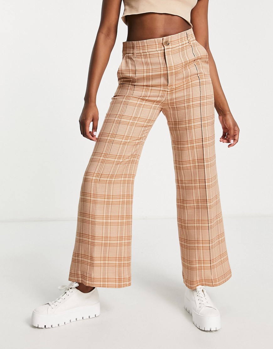 & Other Stories wide leg trousers in beige check print-Neutral