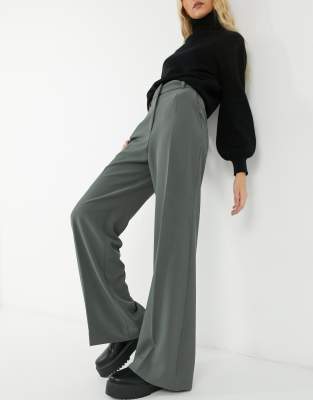 dark grey wide leg trousers