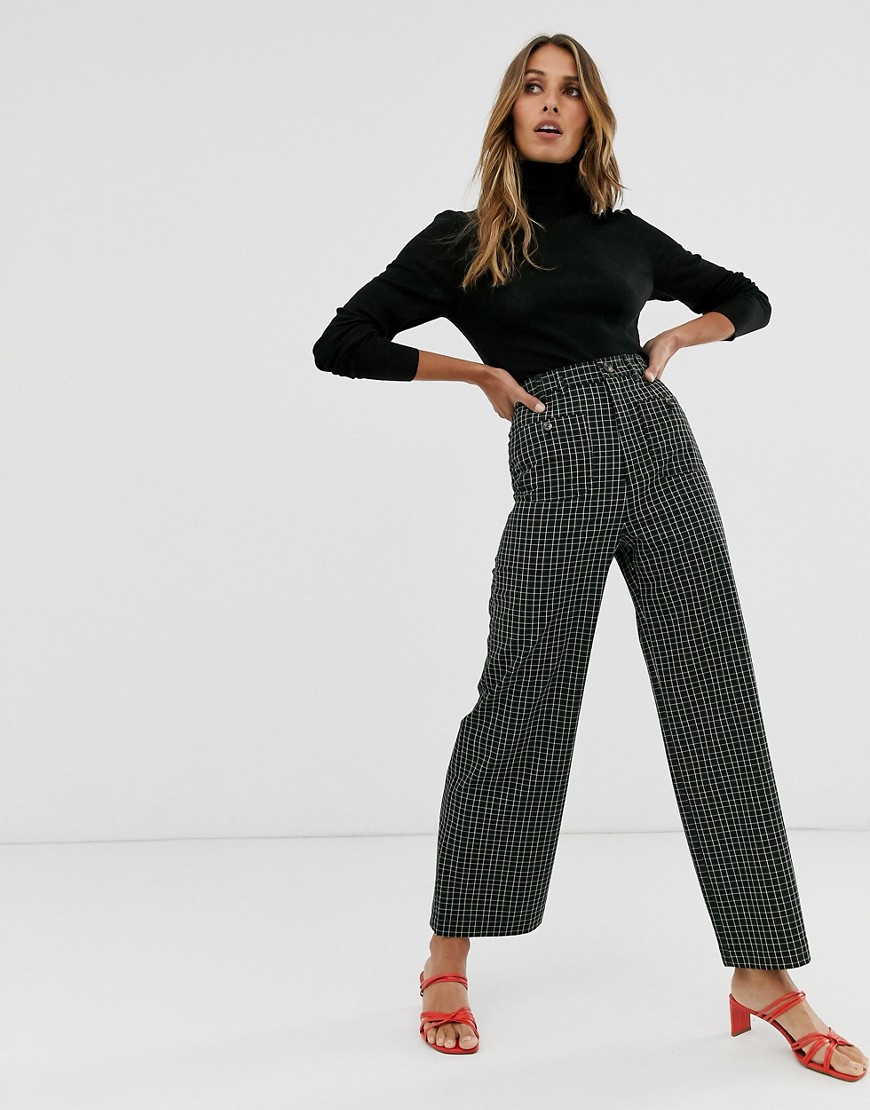 & Other stories wide leg trousers in green check