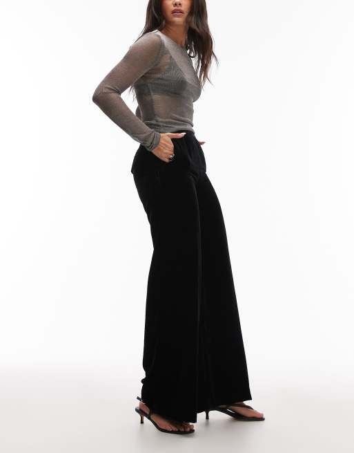 & Other Stories wide leg velvet pants in black, 4 of 5
