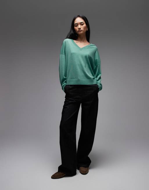 & Other Stories - Wollen trui met V-hals in turquoise blauw, 2 van 4