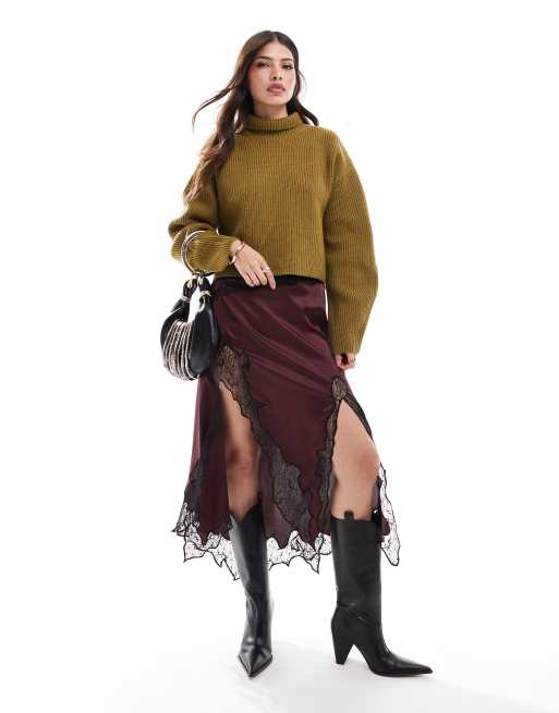 & Other Stories – Wollpullover aus Rippstrick in Olivgrün mit Trichterkragen mit Schlitz hinten und weiten Ärmeln, 2 von 4