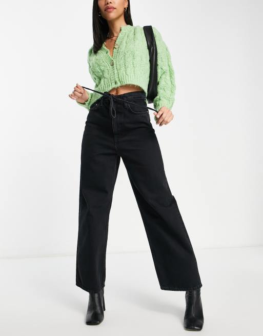 & Other Stories Wonder cotton high waist wide leg jeans in washed black ...