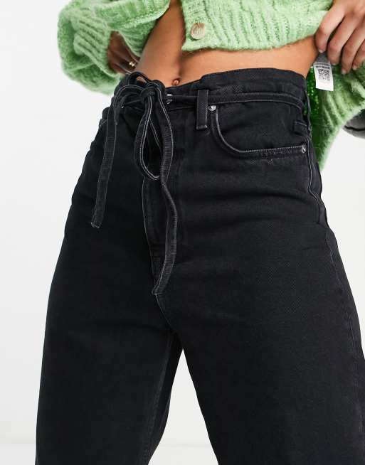 【WONDER WONDER】Candace brushed wide bootcut black denim & Other Stories Wonder cotton high waist wide leg jeans in