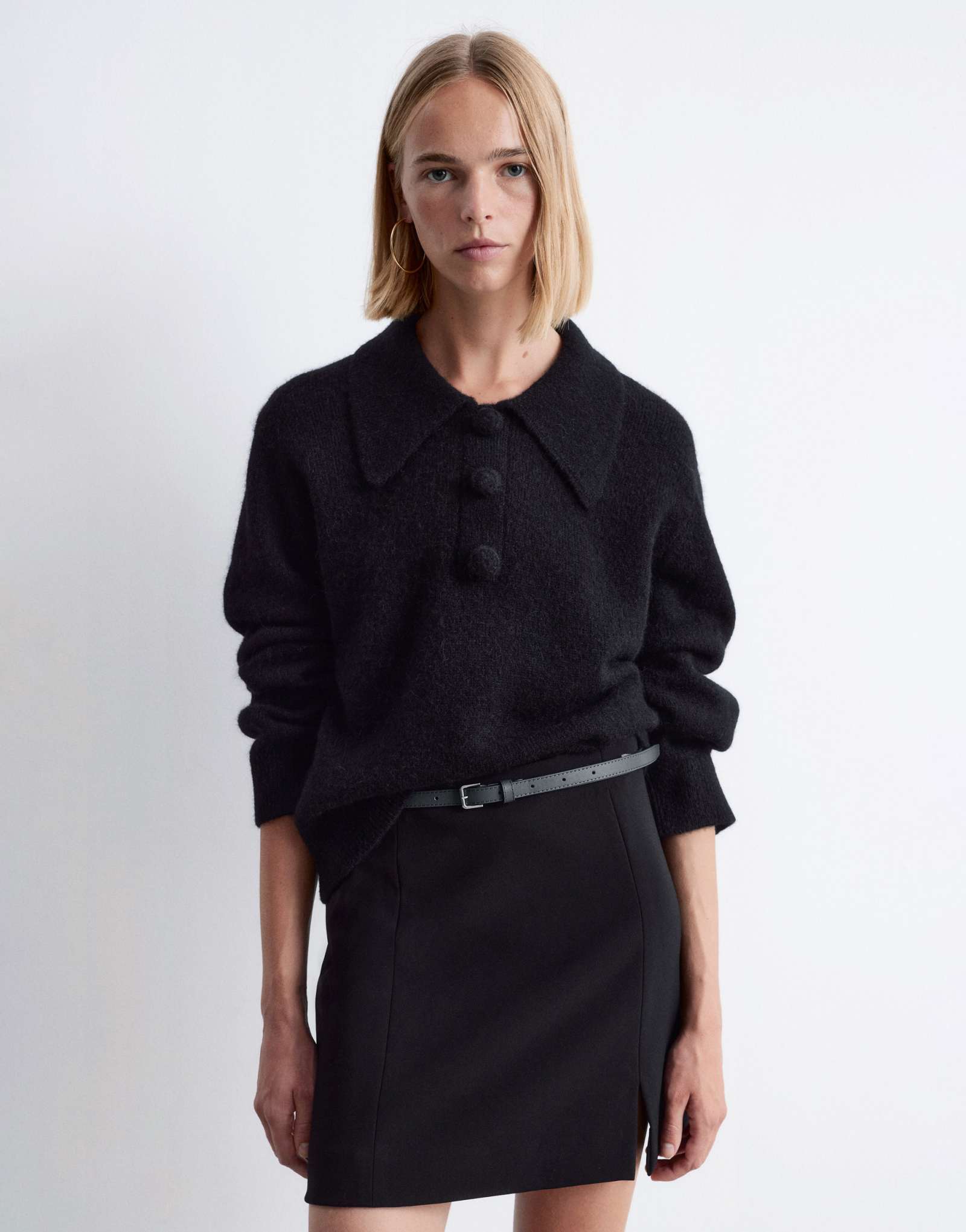 &Other Stories свитер с пушистым вязаным воротником из шерсти альпаки черного цвета