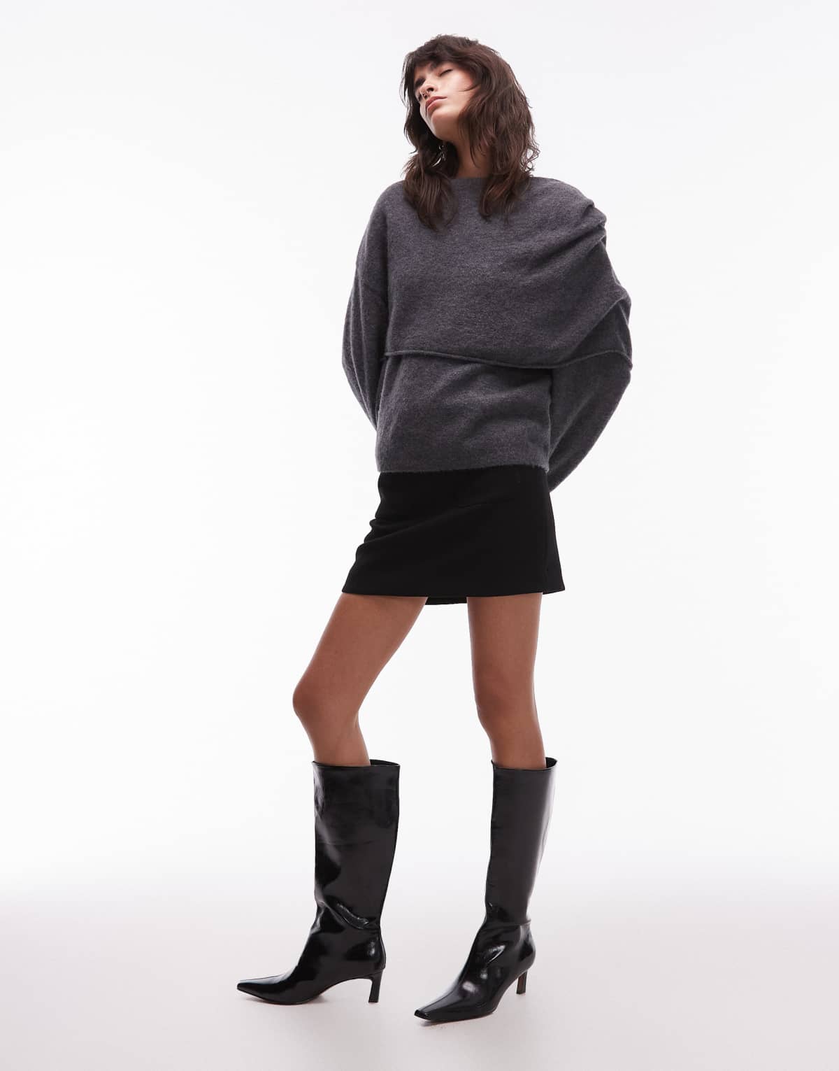 & Other Stories wool alpaca swaddled drape sweater in dark grey