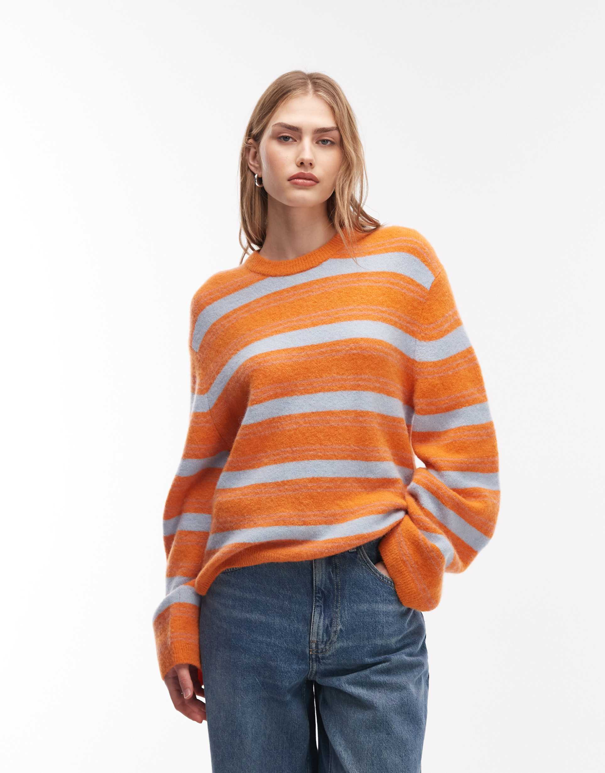 & other stories wool and alpaca blend crew neck sweater in orange