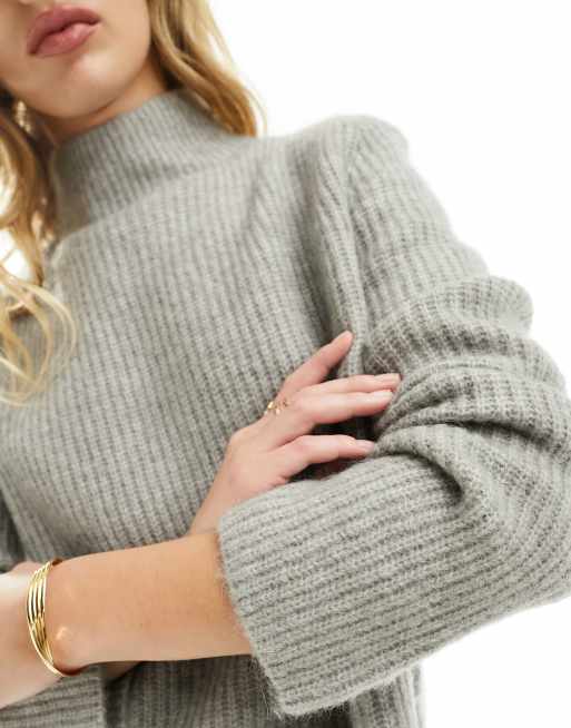 Grey Ribbed Panel Cashmere Sweater, WHISTLES