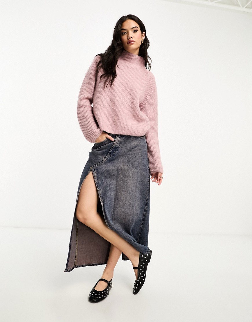 Other Stories &  Wool And Alpaca Blend High Neck Cropped Sweater In Blush Pink