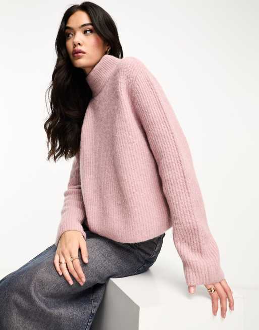  Other Stories wool and alpaca blend high neck cropped sweater in blush  pink