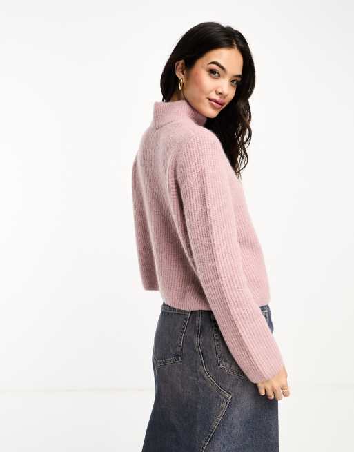  Other Stories wool and alpaca blend high neck cropped sweater in blush  pink