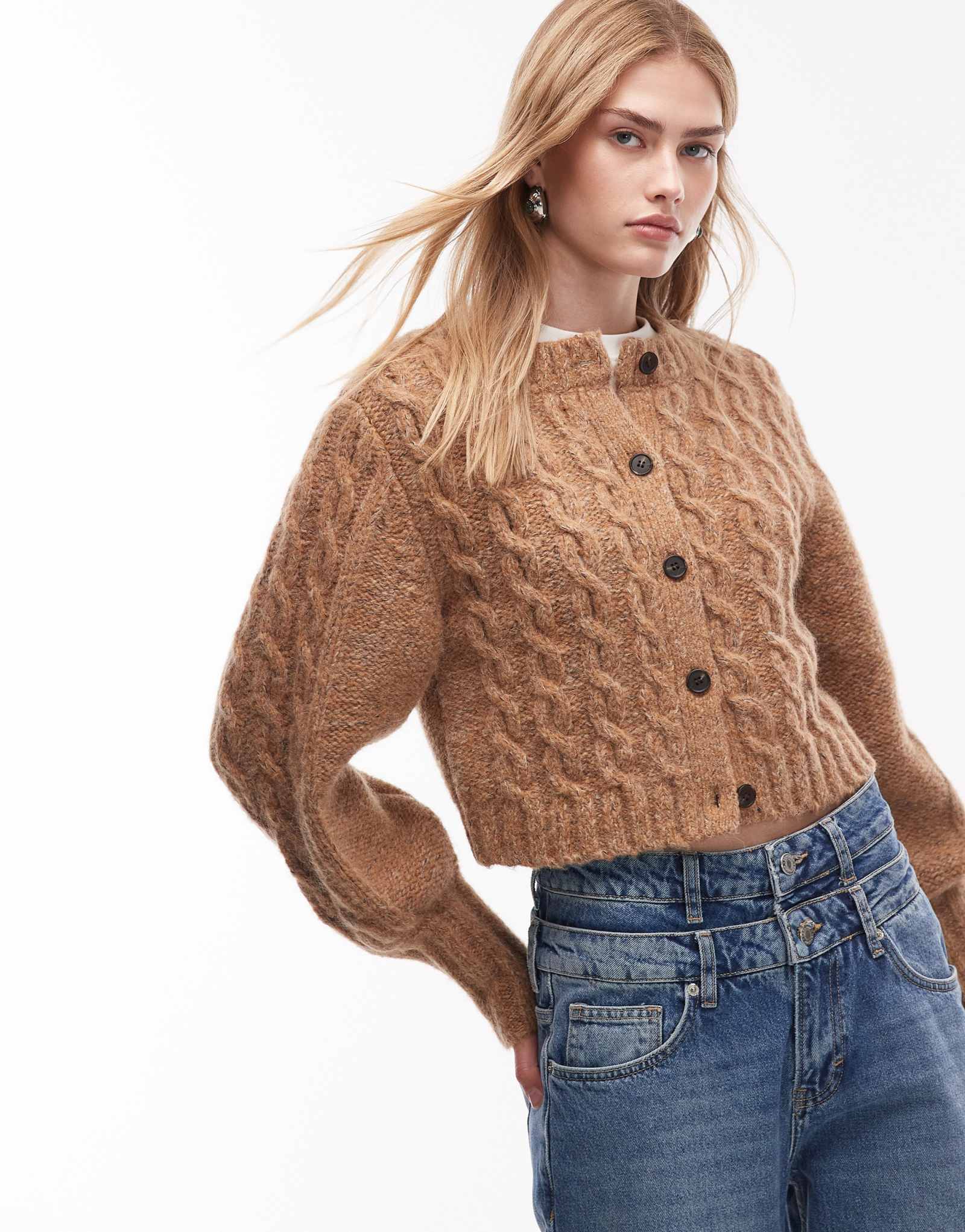 &Other Stories кардиган-трость из шерсти и альпаки, выполненный из разноцветной коричневой смесовой пряжи