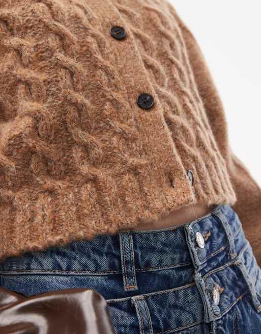 & Other Stories wool and alpaca knit cable cardigan in multi color brown mixed yarn, 2 of 4