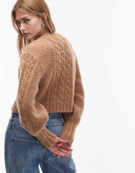 & Other Stories wool and alpaca knit cable cardigan in multi color brown mixed yarn, 4 of 4