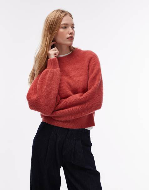 & Other Stories wool and alpaca mix sweater with balloon sleeves in brick red - view 1