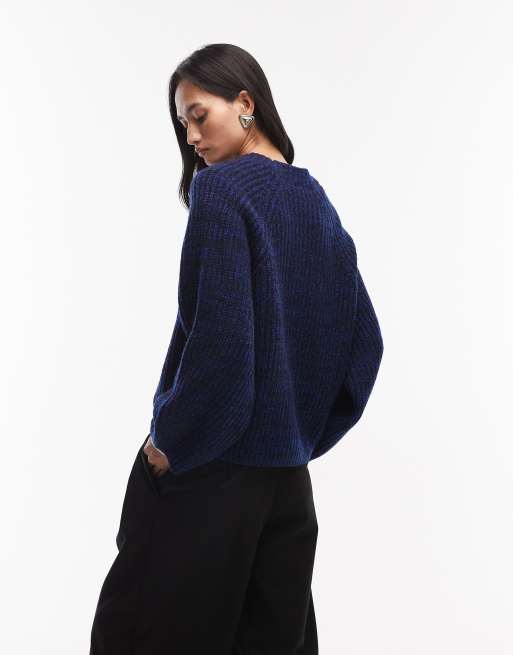 & Other Stories wool and cotton blend v neck cable cardigan in blue and black twist, 4 of 4