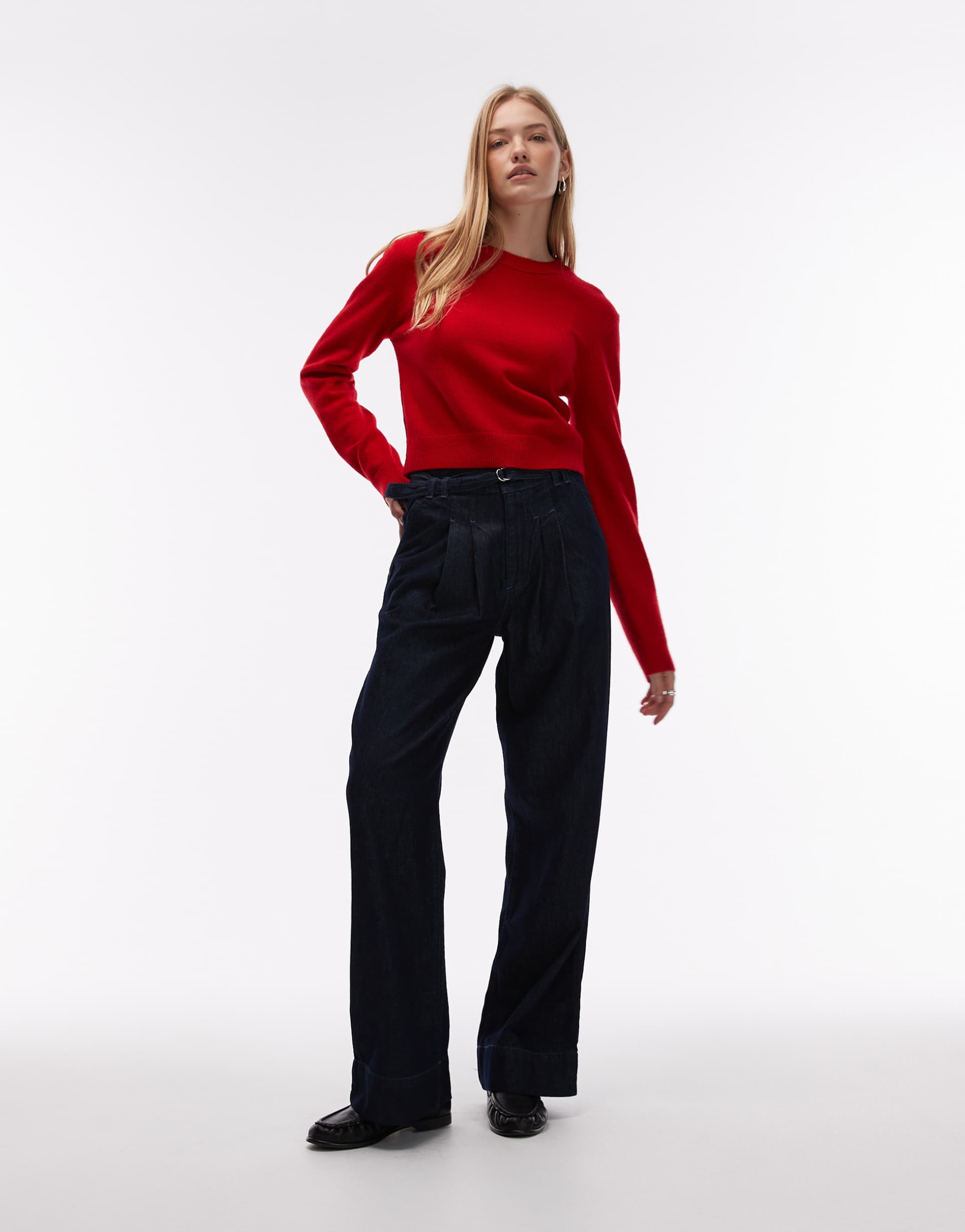 & other stories wool and cotton mix slim sweater in red