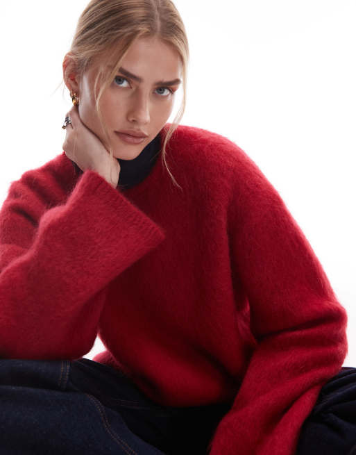& Other Stories wool and mohair blend drop shoulder jumper in bright red, 2 of 4