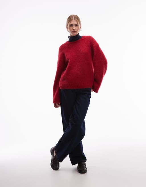 & Other Stories wool and mohair blend dropped shoulders sweater in dark red , 3 of 4