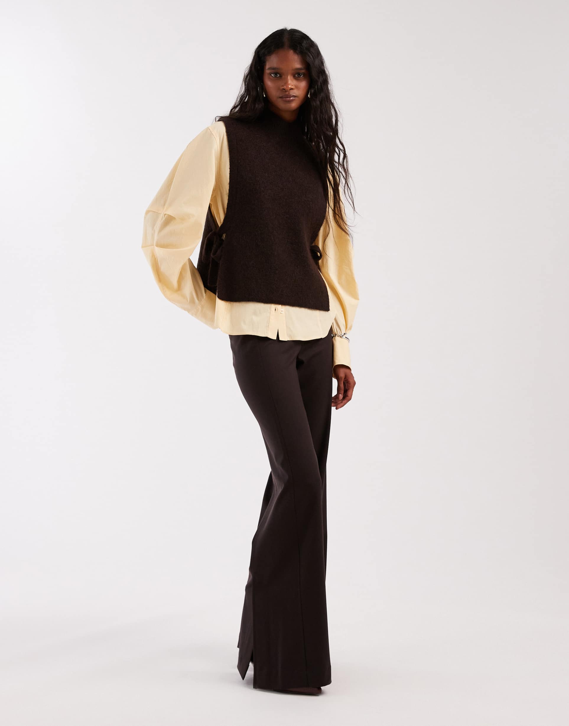 & other stories wool and mohair blend mock neck knit sweater vest with side tie detail in brown