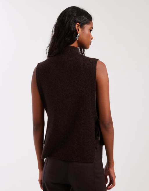 & Other Stories wool and mohair blend mock neck knit sweater vest with side tie detail in brown
